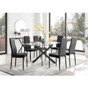 Leonardo Black Leg Glass Dining Table & 6 Black Milan Black Leg Chairs