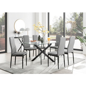 Leonardo Black Leg Glass Dining Table & 6 Grey Milan Black Leg Chairs