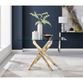 Leonardo Glass And Gold Leg Modern 4 Seat Dining Table