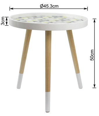 Leonie Side Table -White Top With Multi-Coloured Triangle Pattern