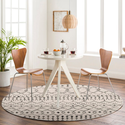 LEONOR Round Berber Geometric Light Grey Area Rug 160 x 160 cm