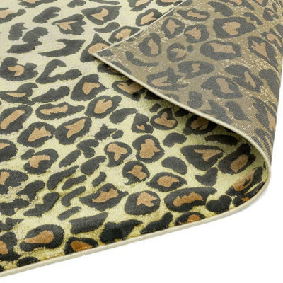 Leopard Beige Modern Animal Easy To Clean Living Room Bedroom & Dining ...
