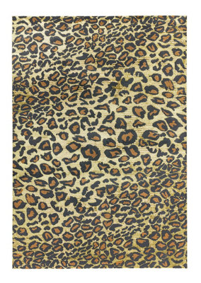 Leopard Beige Modern Animal Easy To Clean Living Room Bedroom & Dining Room Rug-200cm X 290cm