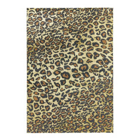 Leopard Beige Modern Animal Easy To Clean Living Room Bedroom & Dining Room Rug-200cm X 290cm