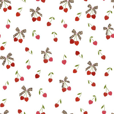 Leopard Cherry Kisses Wallpaper in Pink & Red