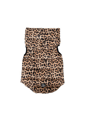 Leopard Print Waterproof Dog Coat with Baffle Padding Large