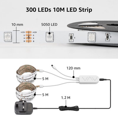 Lepro 10M (5Mx2) RGB LED Strip Light Kit, Smart Life App & Remote Control, Works with Alexa and Google Assistant, 2.4GHz WiFi