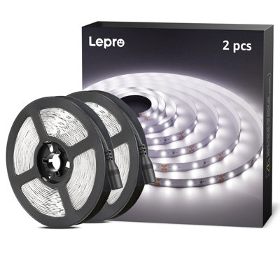 Lepro 12V LED Strip Light (No Power Plug), Cool White 6000K, 60 LEDs/M, 5M 2300lm, Pack of 2
