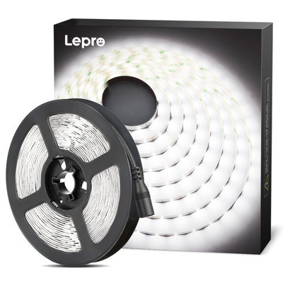 Lepro 12V LED Strip Light (No Power Plug), Cool White 6000K, 60 LEDs/M, 5M 2300lm