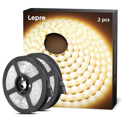 Lepro 12V LED Strip Light (No Power Plug), Warm White 3000K, 60 LEDs/M, 5M 2300lm, Pack of 2