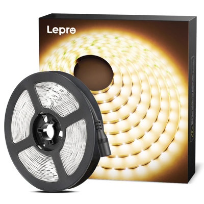 Lepro 12V LED Strip Light (No Power Plug), Warm White 3000K, 60 LEDs/M, 5M 2300lm