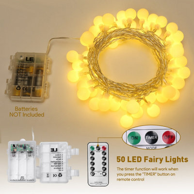 Lepro 5m 50 LED Battery Globe String Lights, Battery Powered, 8 Modes, Warm White, Remote Control, AA Batteries Not Included