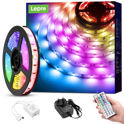 Lepro 5M LED Strip Light Kit, Remote Control, Dimmable, RGB Color ...