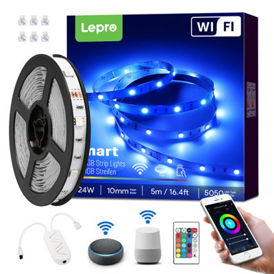 Lepro 5M RGB LED Strip Light Kit, Smart Life App & Remote Control, Works with Alexa and Google Assistant, 2.4GHz WiFi