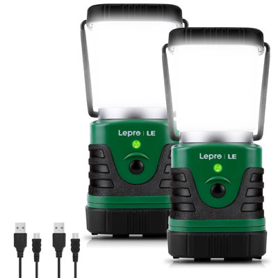 Lepro Camping Light Rechargeable, 1000 Lumen Camping Lantern, Dimmable 4 Modes Tent Lights with 4400mAh Power Bank, Pack of 2