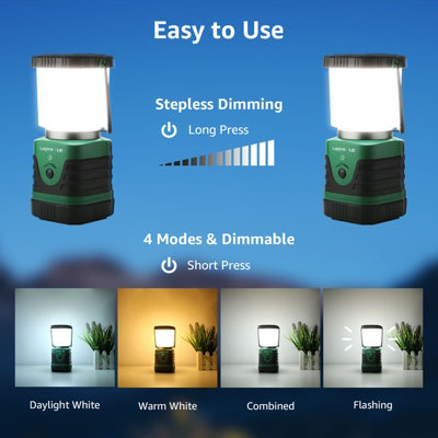 Lepro Camping Light Rechargeable, 1000 Lumen Camping Lantern, Dimmable 4 Modes Tent Lights with 4400mAh Power Bank, Pack of 2