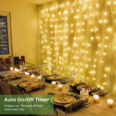 Lepro Curtain Lights Battery Powered, 3m x 3m 300 LEDs, 8 Modes, Warm White Curtain Lights USB Plug, AA Batteries Not Included