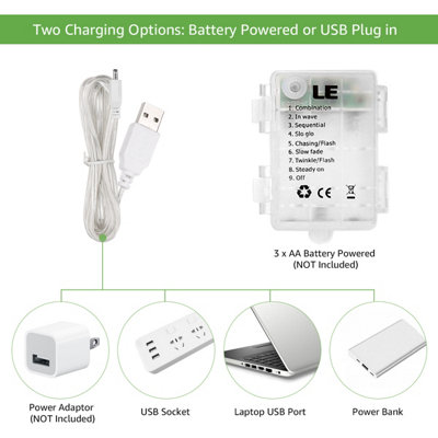 Lepro Curtain Lights Battery Powered, 3m x 3m 300 LEDs, 8 Modes, Warm White Curtain Lights USB Plug, AA Batteries Not Included