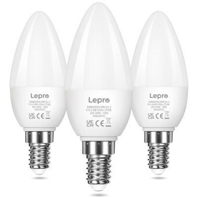 Lepro E14 LED Candle Light Bulb 4.9W, 470lm, Warm White 2700K, 40W Equivalent, SES Small Edison Screw, Non-dimmable, Pack of 3