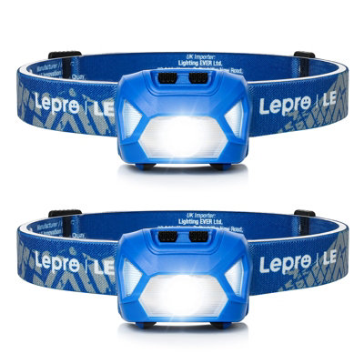 Lepro Head Torch, 2 Pack Super Bright LED Headlamp with 6 Lighting Modes, Waterproof, Battery Powered Blue LED Headlight