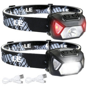 Lepro Head Torch Rechargeable, 2 Pack Waterproof LED Headlamp with Warning Lights, 6 Lighting Modes, Long Runtime, Lightweight