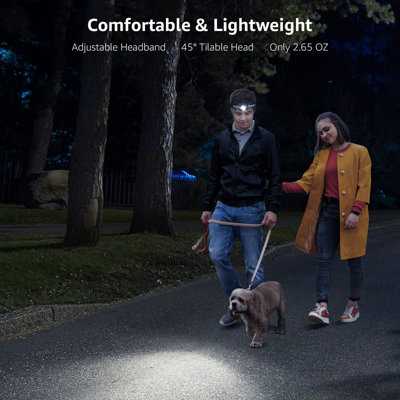 Lepro Head Torch Rechargeable, 2 Pack Waterproof LED Headlamp with Warning Lights, 6 Lighting Modes, Long Runtime, Lightweight