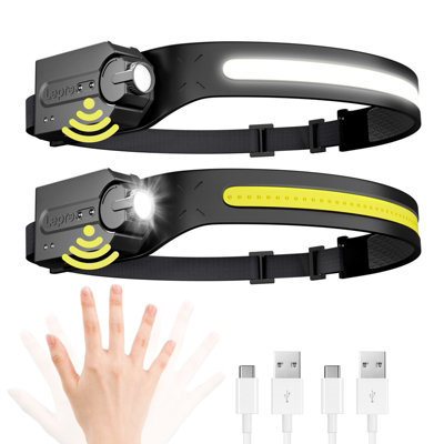 Lepro Head Torch, Super Bright Led Headlamp Rechargeable with Wide Beam, Adjustable, Motion Sensor, Waterproof Headlight