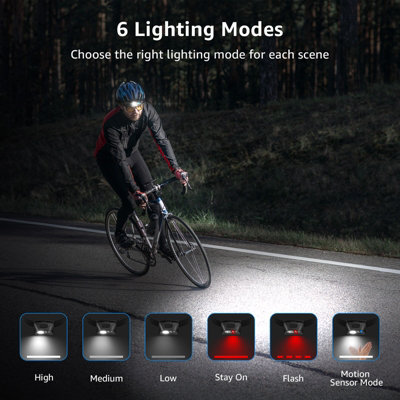 Lepro Head Torch, Super Bright Led Rechargeable Headlamp with Motion Sensor, Long Runtime, 5 Lighting Modes, Red Warning Lights