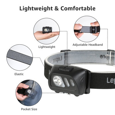 Lepro Head Torch, Super Bright Led Rechargeable Headlamp with Motion Sensor, Long Runtime, 5 Lighting Modes, Red Warning Lights