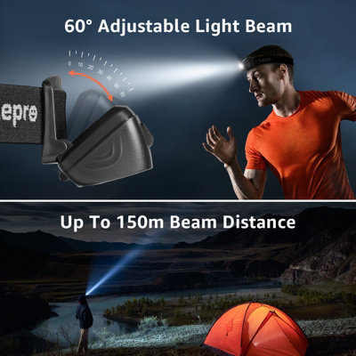 Lepro Head Torch, Super Bright Led Rechargeable Headlamp with Motion Sensor, Long Runtime, 5 Lighting Modes, Red Warning Lights