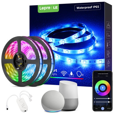 Lepro IP65 LED Strip Light 10M (5Mx2) RGB Kit, Smart Life App Control, Works with Alexa and Google Assistant, 2.4GHz WiFi