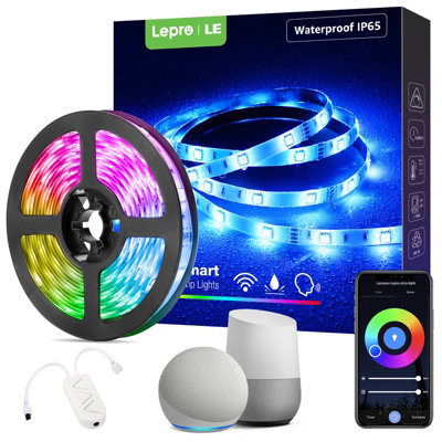 Lepro IP65 LED Strip Light 5M RGB Kit, Smart Life App Control, Works with Alexa and Google Assistant, 2.4GHz WiFi