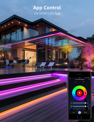 Lepro IP65 LED Strip Light 5M RGB Kit, Smart Life App Control, Works with Alexa and Google Assistant, 2.4GHz WiFi