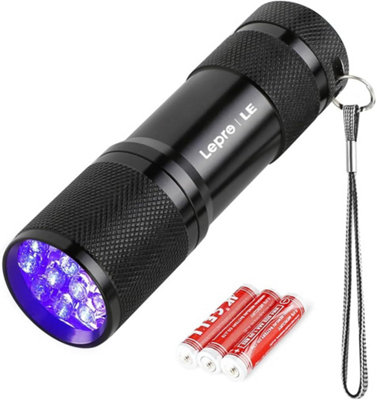 Lepro LE UV Torch, 9 LED 395nm Ultraviolet Flashlight, Blacklight Detector for Pet Stain, Bugs and More, 3 AAA Batteries Included
