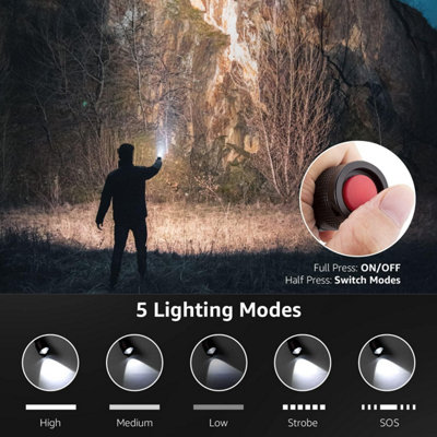 Lepro LED Torch Battery Powered, LE 2000 Flashlight, Water Resistant, 5 ...