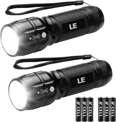 Lepro LED Torch, LE1000 Powerful Handheld Flashlight, Super Bright, Pocket Size, Lightweight, 6 AAA Batteries Included, Pack of 2