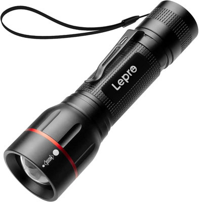 Lepro LED Torch with Clip, LE2050 Pocket Flashlight, Zoomable, Waterproof, 5 Modes, for Power Cuts, Camping, Dog Walking, Gift
