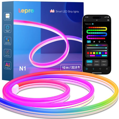 Lepro N1 AI Smart Neon Light 10M RGB+IC, App & Voice Control, Works with Alexa & Google Home, Music Sync, Plug in, IP65 Rope Light