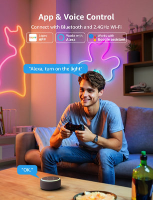 Lepro N1 AI Smart Neon Light 6M RGB+IC, App & Voice Control, Works with Alexa & Google Home, Music Sync, Plug in, IP65 Rope Light