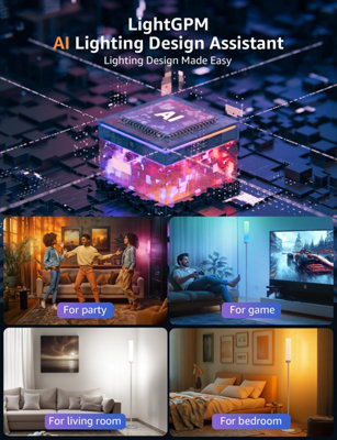 Lepro O1 AI Smart Floor Lamp, Music Sync, RGB & Warm to Cool White, Works with Alexa & Google Assistant, Bluetooth or 2.4Ghz WiFi