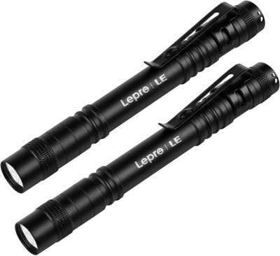 Lepro Pocket Pen Torch Light Flashlight C120, with Clip, AAA Battery Powered (Not Included), Torch for Repair, Work, Pack of 2