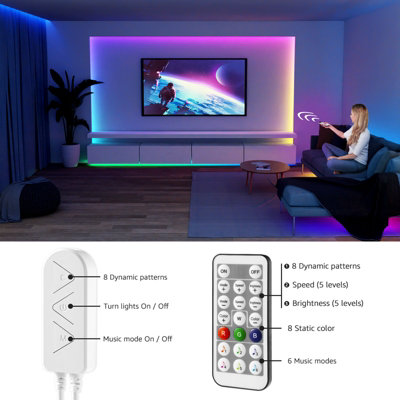 Lepro RGB+IC LED Strip Light 15M (7.5Mx2) Kit, Rainbow Chasing Effect, Remote Control, Music Sync, Dimmable, Dynamic LED Lights