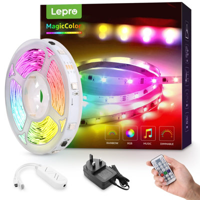 Lepro RGB+IC LED Strip Light 5M Kit, Rainbow Chasing Effect, Remote Control, Music Sync, Dimmable, Dynamic LED Lights