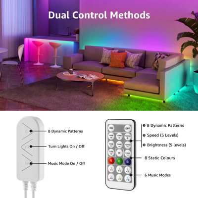 Lepro RGB+IC LED Strip Light 5M Kit, Rainbow Chasing Effect, Remote Control, Music Sync, Dimmable, Dynamic LED Lights