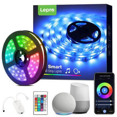 Lepro RGB LED Strip Light 5M Kit, Music Sync, Smart Life App & Remote Control, Works with Alexa and Google Assistant, 2.4GHz WiFi