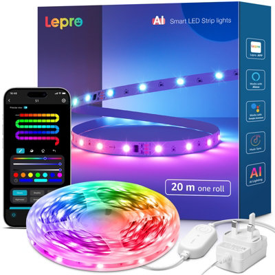 Lepro S1 AI Smart LED Strip Light 20M RGB+IC, App & Voice Control, Works with Alexa, Google Home, Music Sync, DIY Rainbow Chasing