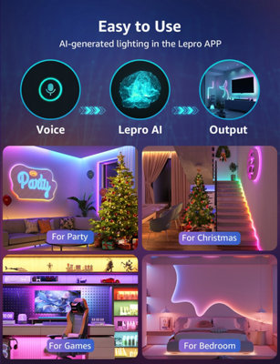 Lepro S1 AI Smart LED Strip Light 20M RGB+IC, App & Voice Control, Works with Alexa, Google Home, Music Sync, DIY Rainbow Chasing