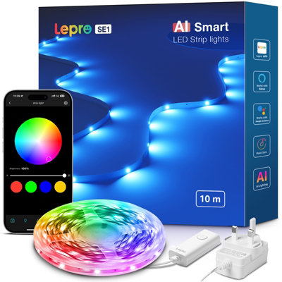 Lepro SE1 AI Smart LED Strip Light 10M RGB, App & Voice Control, Works with Alexa and Google Assistant, Music Sync
