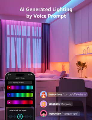 Lepro SE1 AI Smart LED Strip Light 15M RGB, App & Voice Control, Works with Alexa and Google Assistant, Music Sync