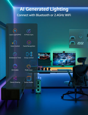 Lepro SE1 AI Smart LED Strip Light 15M RGB, App & Voice Control, Works with Alexa and Google Assistant, Music Sync
